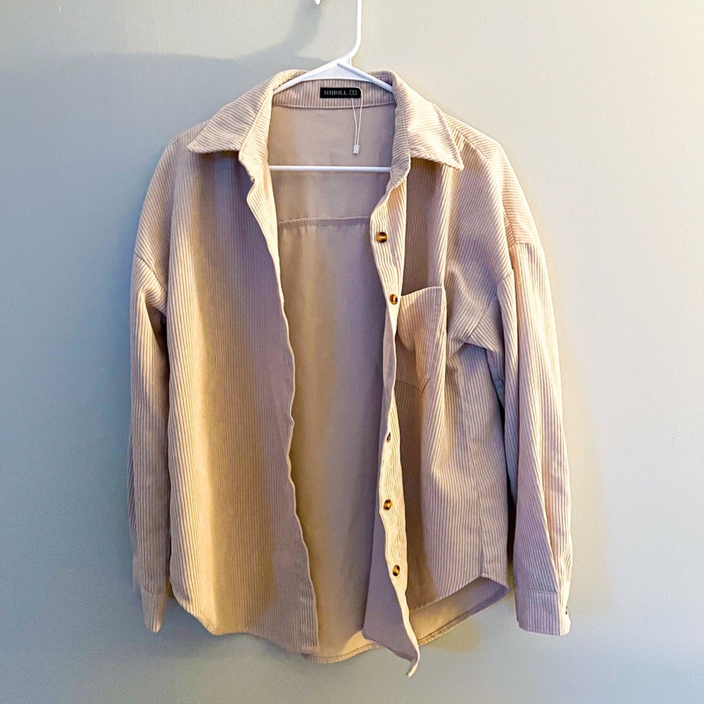 Beige Corduroy Button-Up Shirt
